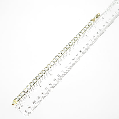 925 Sterling Silver 2-Tone Vintage Italy Diamond-Cut Curb Link Bracelet 9.25"