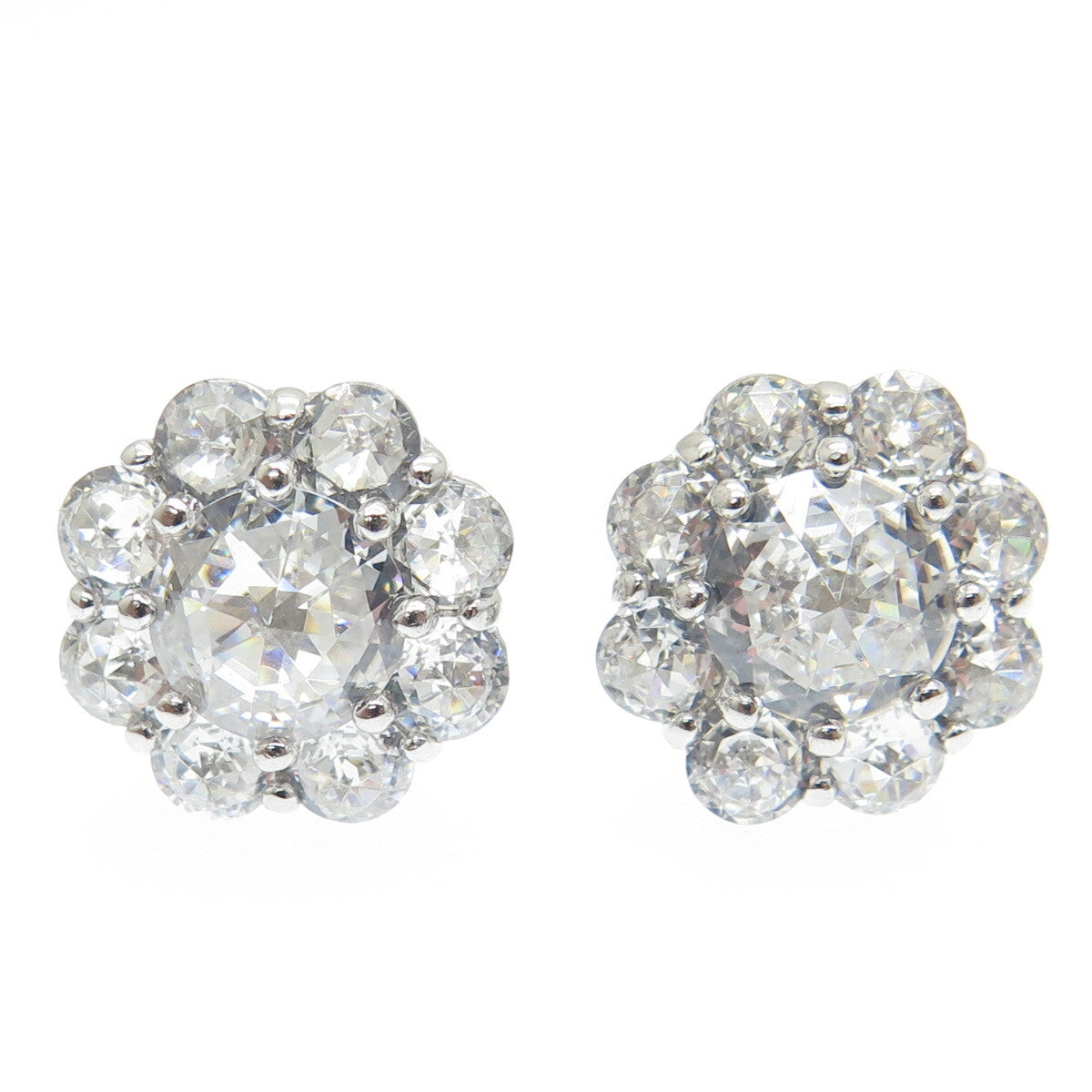 925 Sterling Silver Round-Cut Shaped C Z Stud Earrings