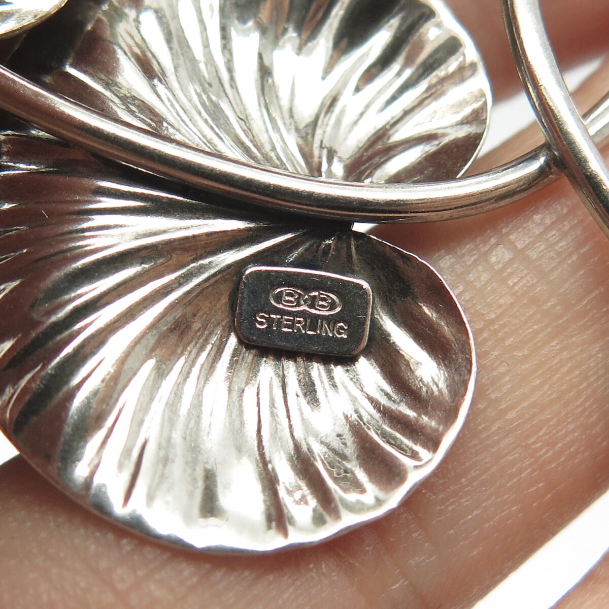 925 Sterling Silver Vintage Binder Brothers Lotus Leaves Pin Brooch