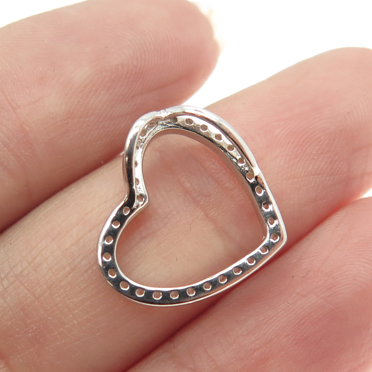 925 Sterling Silver Pave C Z Open Heart Slide Pendant