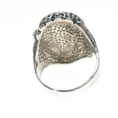 925 Sterling Vintage Real Black Diamond Jesus Ring Size 12.75 (missing 3 stone)