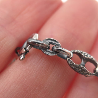 925 Sterling Silver Vintage Italy Oxidized Anchor Mariner Chain Necklace 32"
