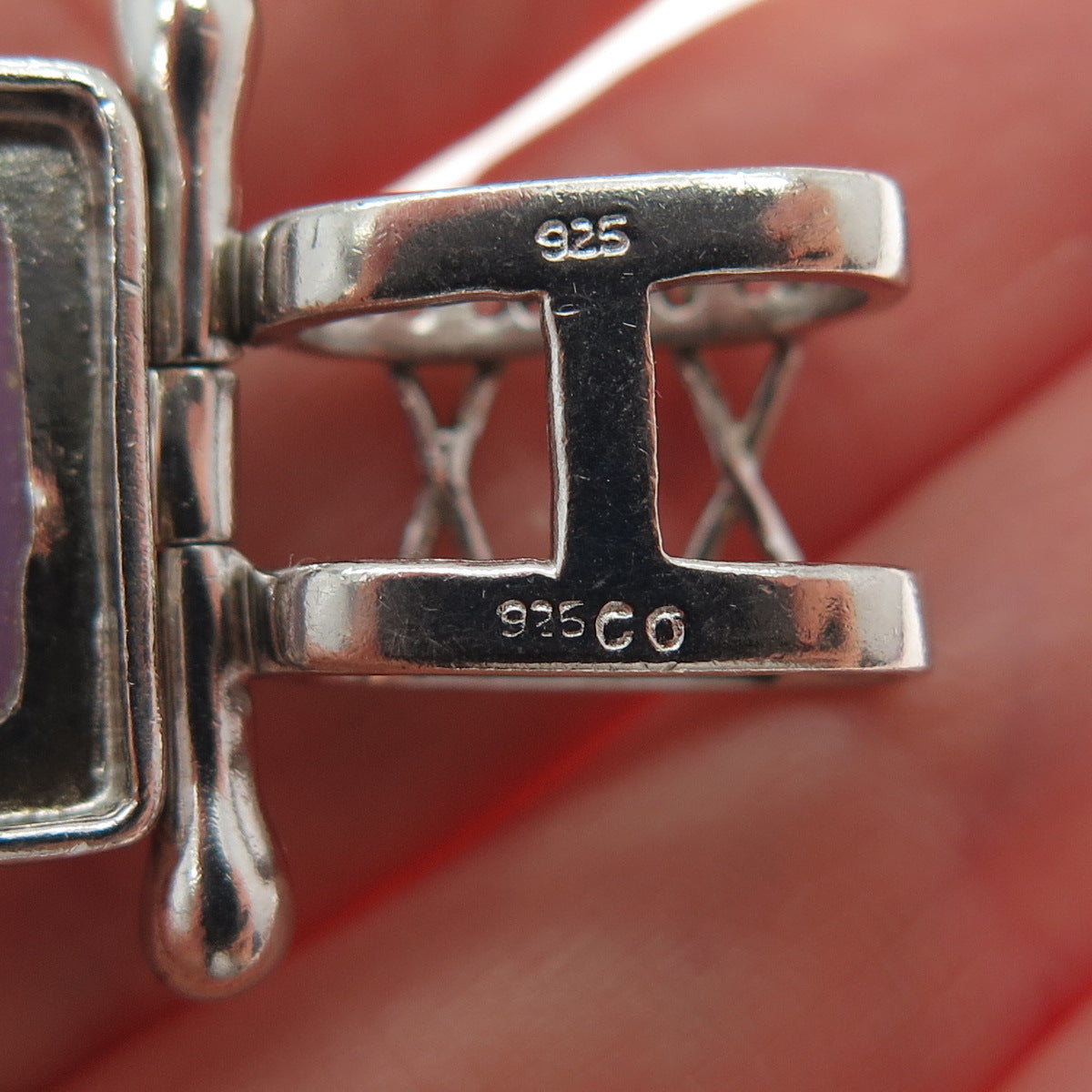 925 Sterling Silver Vintage Real Lavender Jade Modernist Slide Pendant