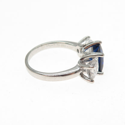 JCM Jacmel Mauritius 925 Sterling Princess-Cut Blue & White C Z Ring Size 5.25