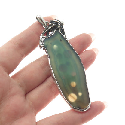 925 Sterling Silver Vintage Real Agate Modernist Oxidized Pendant