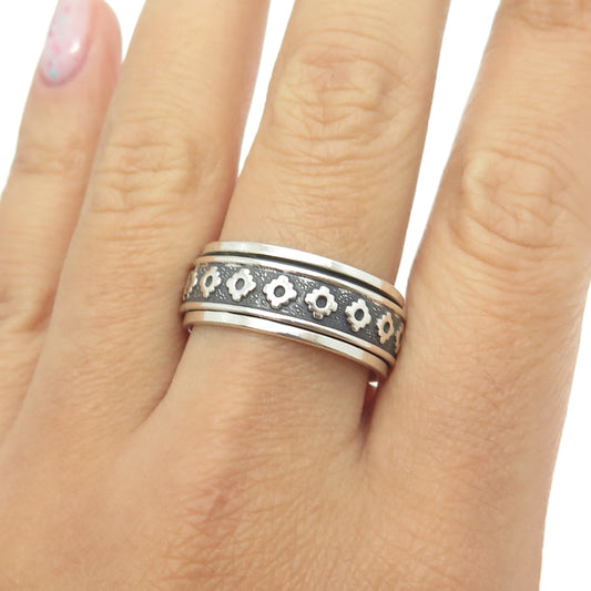 950 Silver Vintage Aztec Symbol Rotating Band Ring Size 10.25