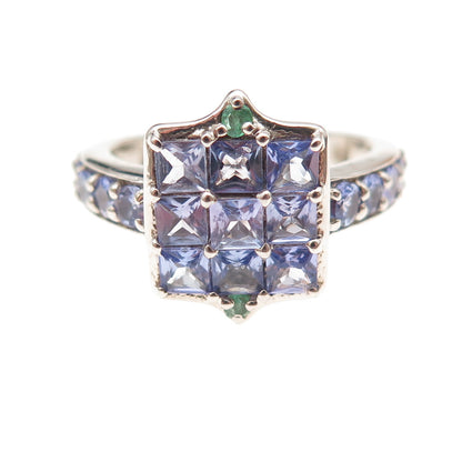 Chuck Clemency 925 Sterling Silver Real Tanzanite & Emerald Ring Size 8