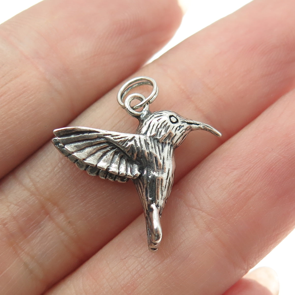 JEZLAINE 925 Sterling Silver Vintage Hummingbird 3D Charm Pendant