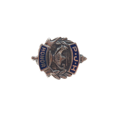 H.W. PETERS 925 Sterling Silver Vintage Enamel PJH Honor Society Pin Brooch