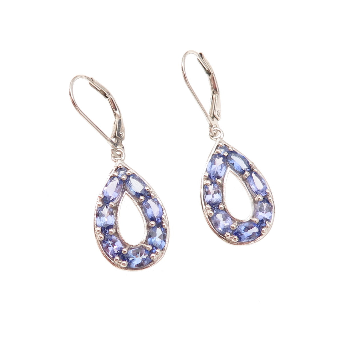Chuck Clemency Sterling Silver Real Oval & Round-Cut Tanzanite Dangle Earrings
