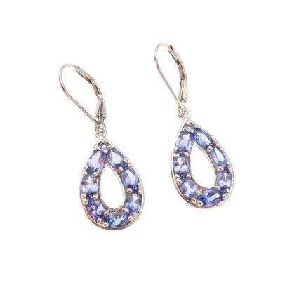 Chuck Clemency Sterling Silver Real Oval & Round-Cut Tanzanite Dangle Earrings