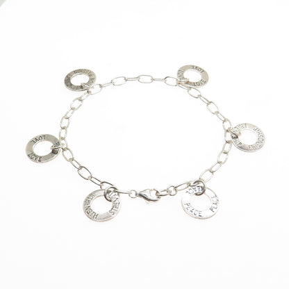 925 Sterling Silver Vintage Love Peace Strength Passion Friendship Bracelet 7"