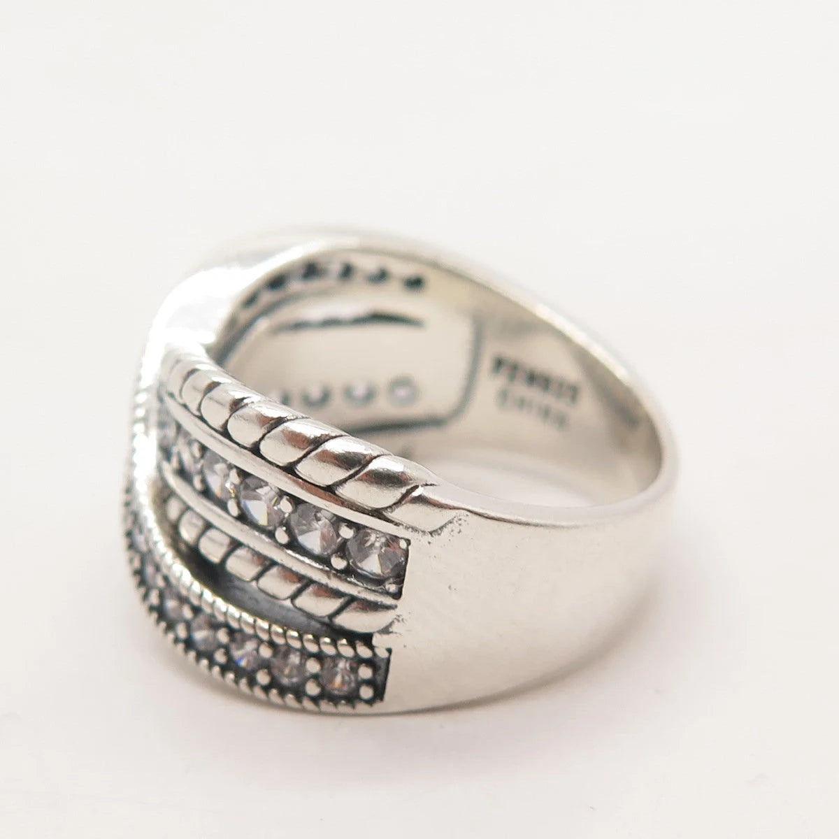 925 Sterling Silver Pave C Z Crossover Ring Size 6.75