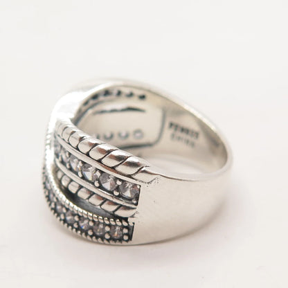 925 Sterling Silver Pave C Z Crossover Ring Size 6.75