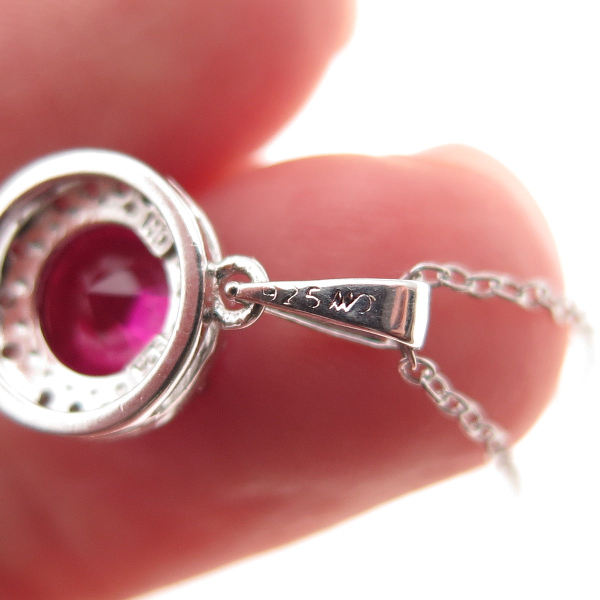 925 Sterling Silver Lab-Created Ruby & Real White Topaz Cable Chain Necklace 18"