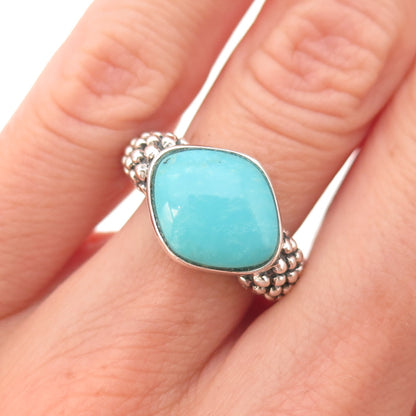 925 Sterling Silver Vintage Real Turquoise Oxidized Ring Size 6