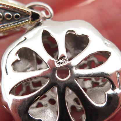 925 Sterling Silver 2-Tone Round-Cut C Z Beaded Cross Charm Pendant