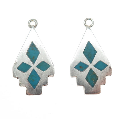 Old Pawn 925 Sterling Silver Vintage Turquoise Gem Tribal Jacket Earrings