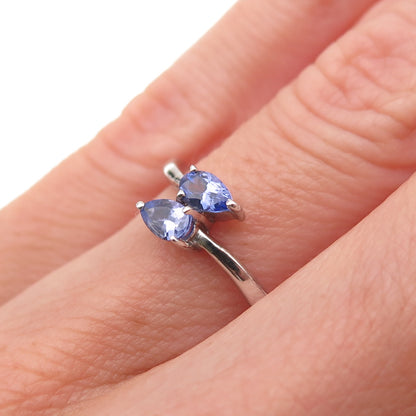 Chuck Clemency 925 Sterling Silver Real Pear-Cut Tanzanite Bypass Ring Size 5.25
