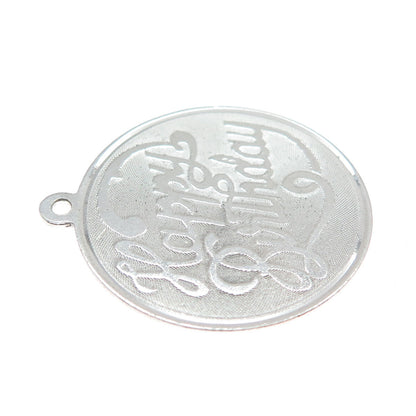 925 Sterling Silver Vintage "Happy Birthday" Round Charm Pendant
