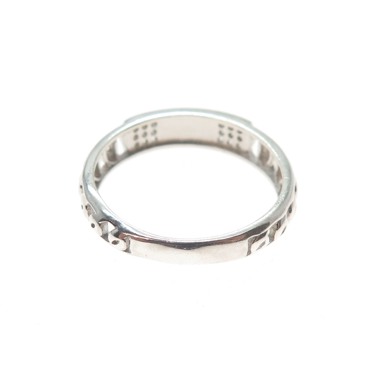 925 Sterling Silver Vintage Enamel Round-Cut C Z Chain Link Band Ring Size 7.25