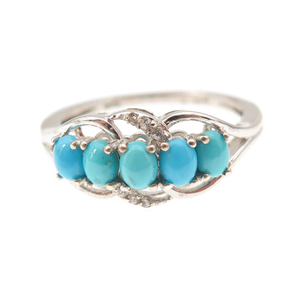 Chuck Clemency 925 Sterling Silver Real Turquoise & White Topaz Ring Size 8.25