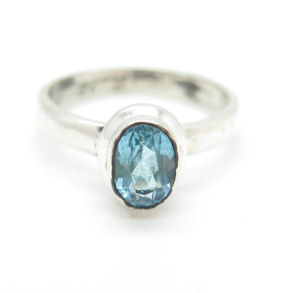 925 Sterling Silver Vintage Real Oval-Cut Blue Topaz Ring Size 6.25