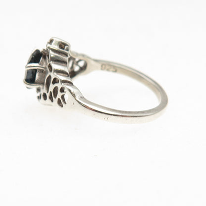 925 Sterling Silver Vintage Real Sapphire & C Z Oxidized Ring Size 6