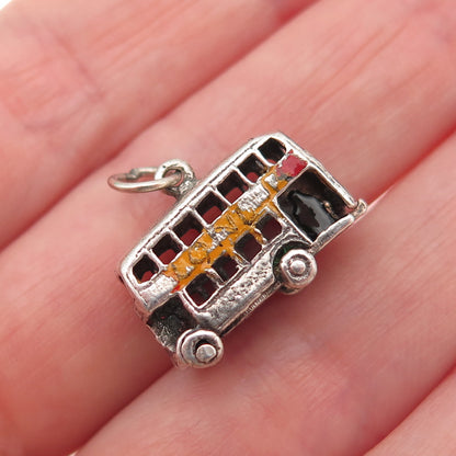925 Sterling Silver Vintage Enamel London Double Decker Open Bus 3D Mini Pendant