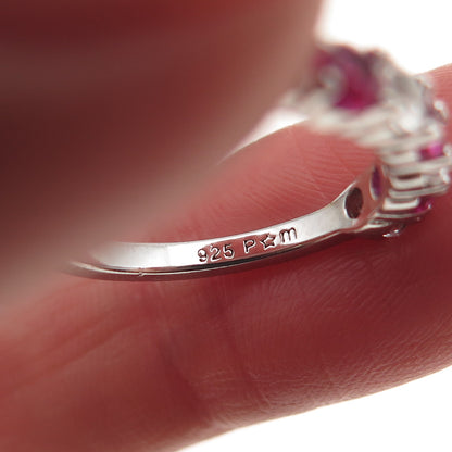 925 Sterling Silver Real Round-Cut White Topaz & Lab-Created Ruby Hoop Earrings