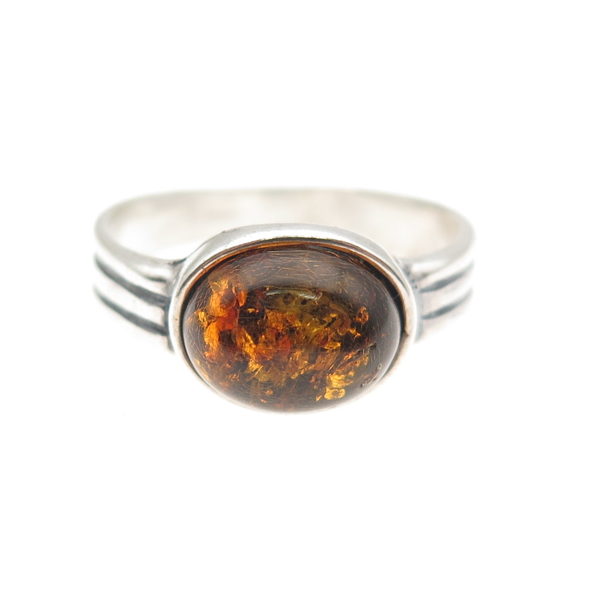 925 Sterling Silver Vintage Real Amber Oxidized Ring Size 8