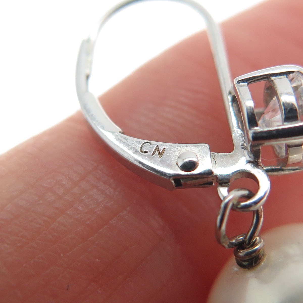 LUCAS LAMETH LUC 925 Sterling Silver Real Pearl & C Z Dangle Earrings