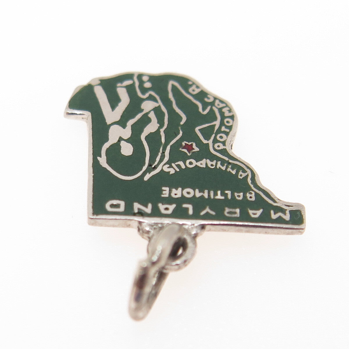 925 Sterling Silver Vintage Enamel Maryland State Map Minimalist Charm Pendant