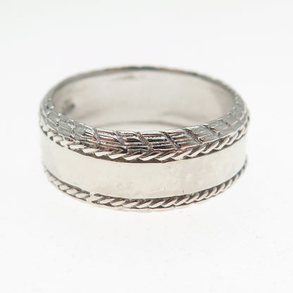 925 Sterling Silver Vintage Roped Band Ring Size 8.25