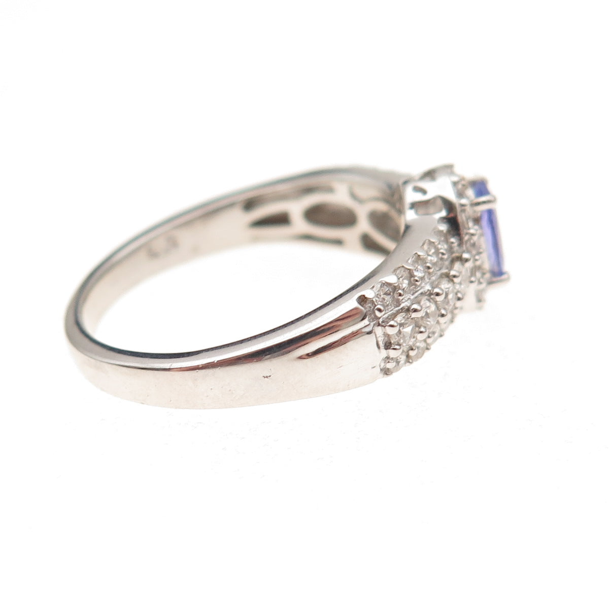 Chuck Clemency 925 Sterling Silver Real Tanzanite & White Topaz Ring Size 8