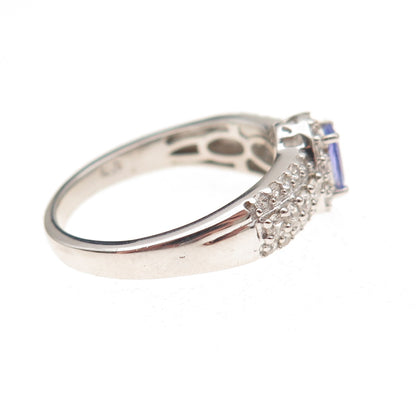 Chuck Clemency 925 Sterling Silver Real Tanzanite & White Topaz Ring Size 8