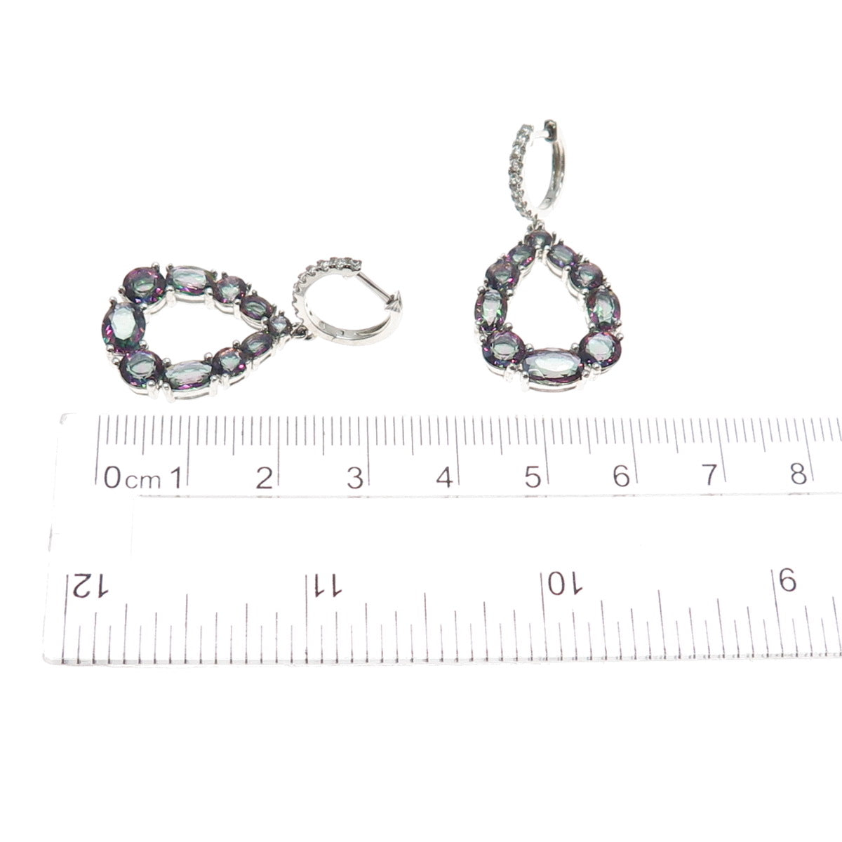 DSMK 925 Sterling Silver Real Mystic Topaz & C Z Teardrop Dangle Earrings