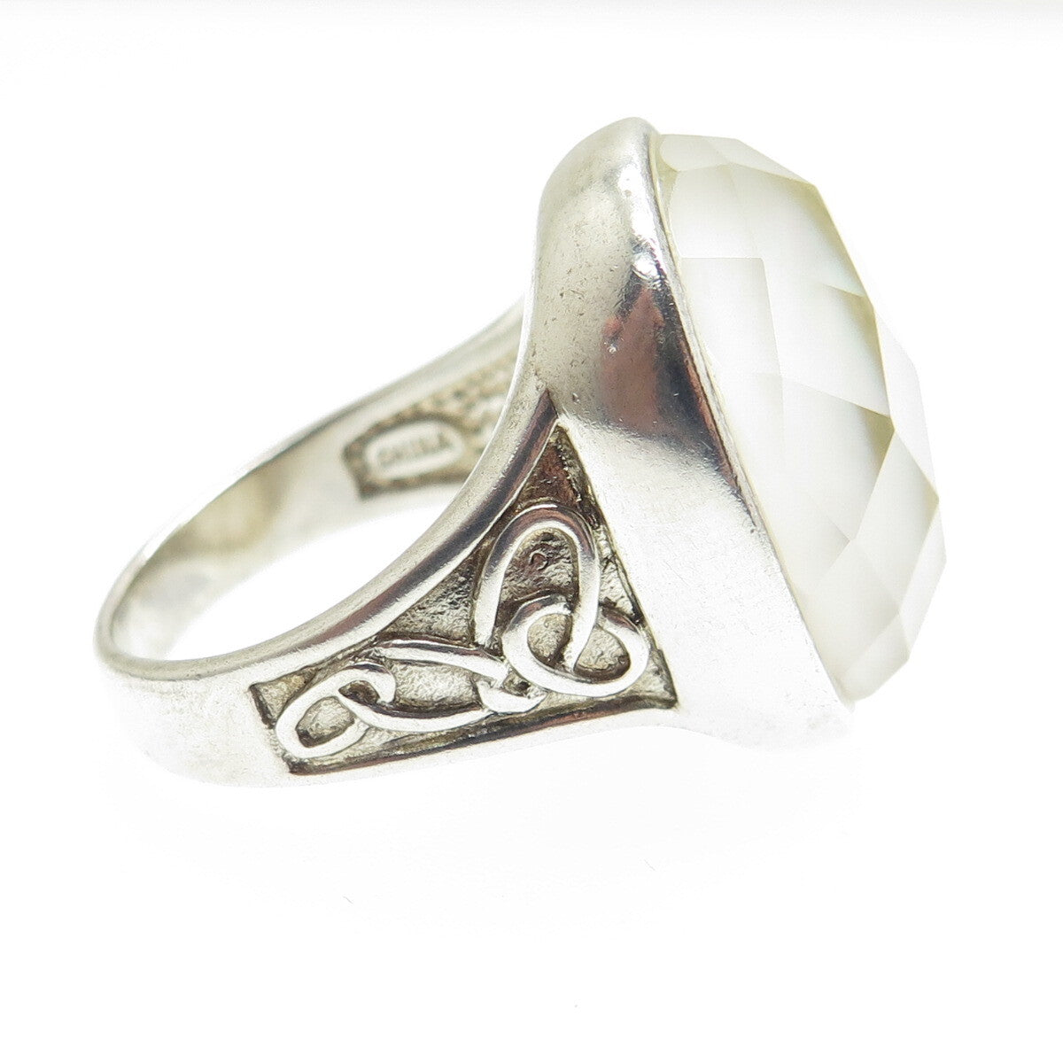 WHITNEY KELLY 925 Sterling Silver Vintage Real MOP Chain Ring Size 10.25