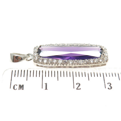 925 Sterling Silver White & Lavender Shaped C Z Pendant