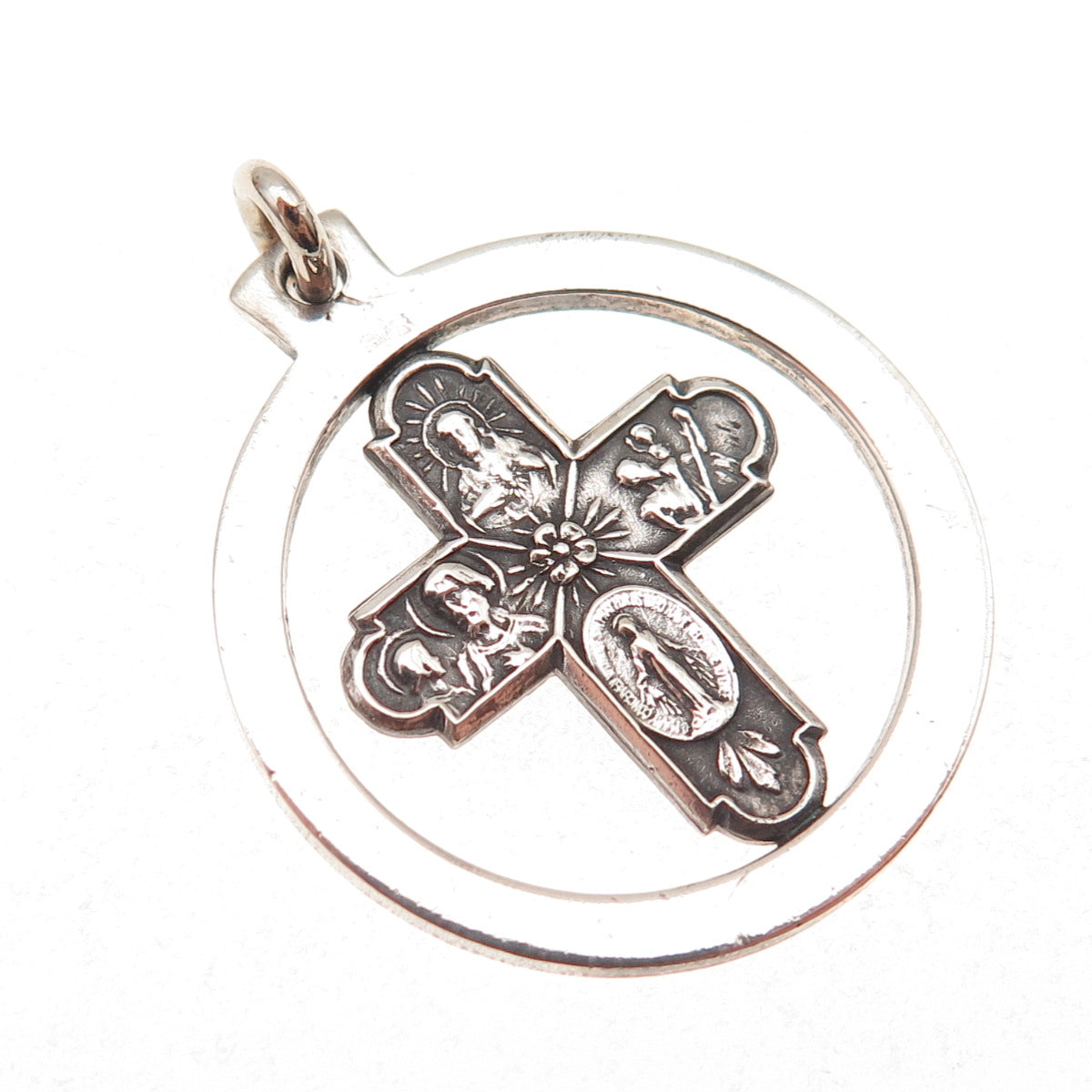 925 Sterling Silver Antique Art Deco 4-Way Cross Religious Charm Pendant