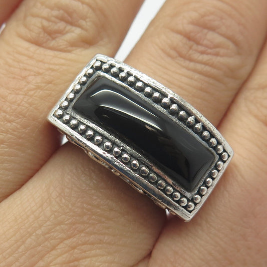 925 Sterling Silver Vintage Chapal-Zenray Black Onyx Elongated Ring Size 7