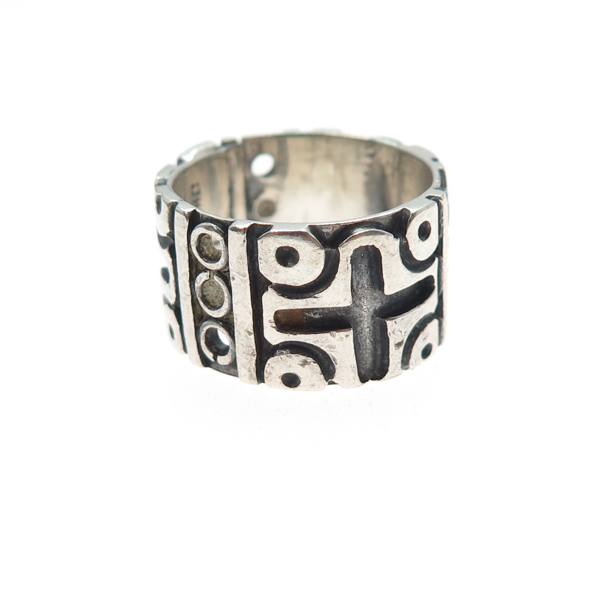 925 Sterling Silver Vintage Mexico Cross Oxidized Wide Band Ring Size 6.75
