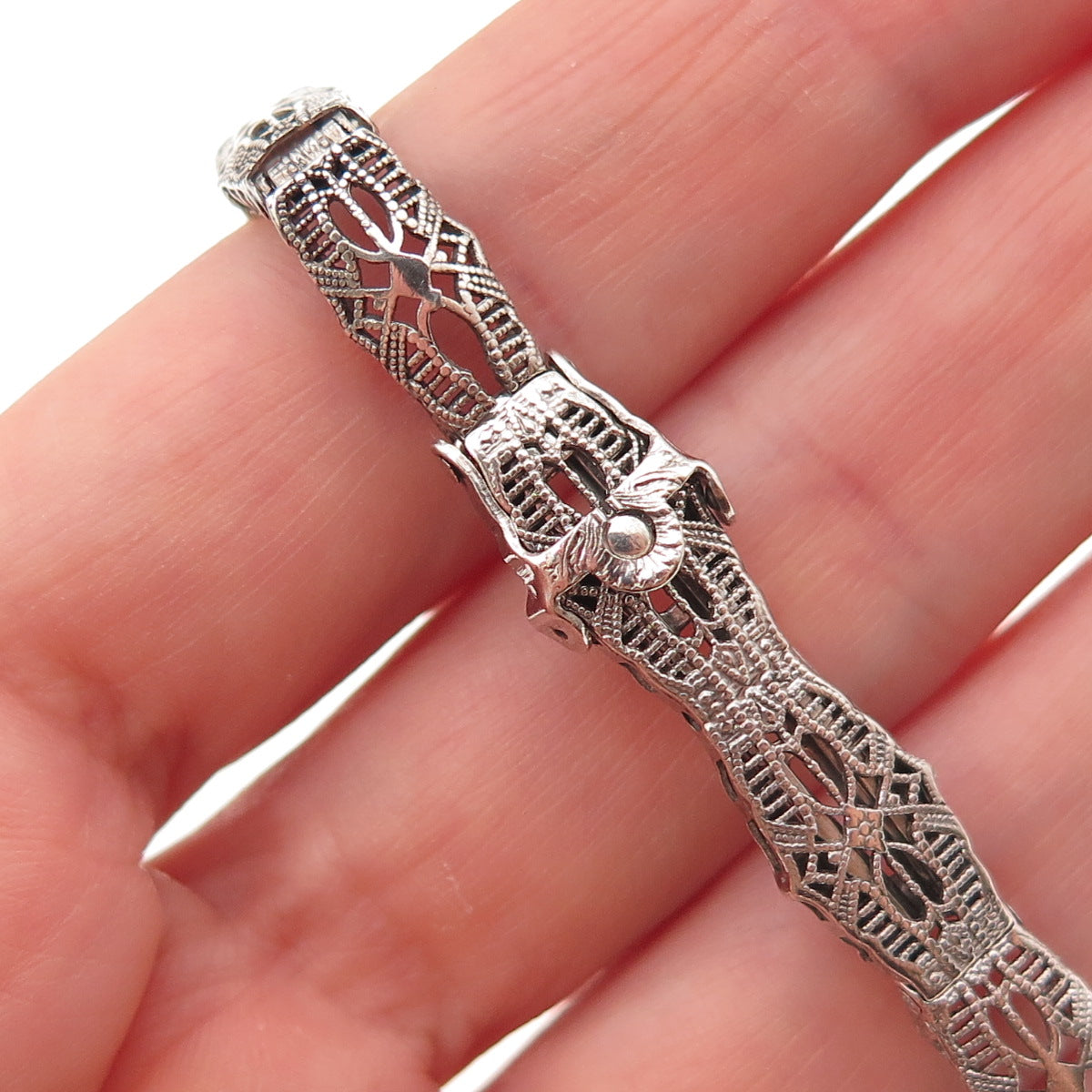 Esemco Sterling Silver Antique Real Diamond Bracelet 6.75" (broken link & lock)