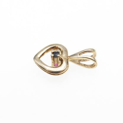 925 Sterling Gold Plated Vintage Ruby & Sapphire Dual Sided Heart Mini Pendant