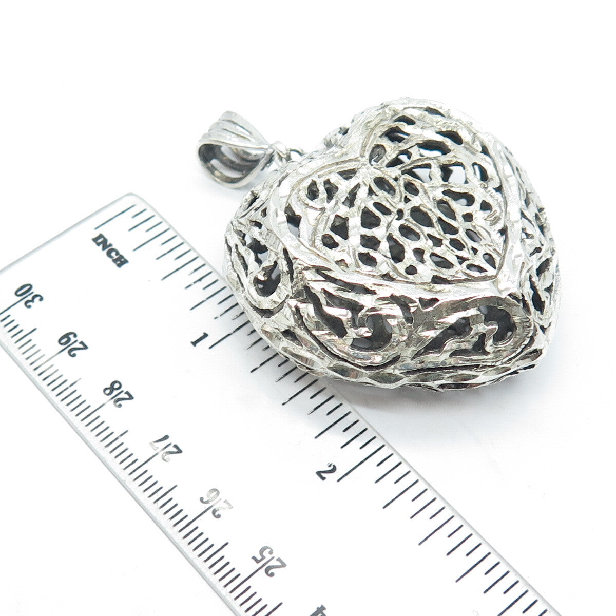 925 Sterling Silver Vintage Ornate Puffy Heart Pendant