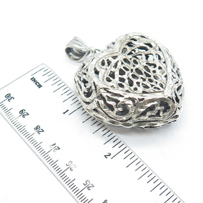 925 Sterling Silver Vintage Ornate Puffy Heart Pendant