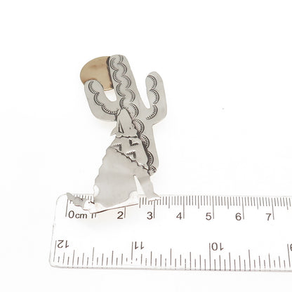 M. Begay Navajo Old Pawn Sterling Silver 2-Tone Vintage Howling Wolf Pin Brooch