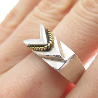 925 Sterling Silver 2-Tone Vintage Mexico Modernist Arrow Ring Size 7.75