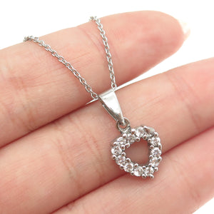 925 Sterling Silver Round-Cut C Z Heart Cable Chain Necklace 16"