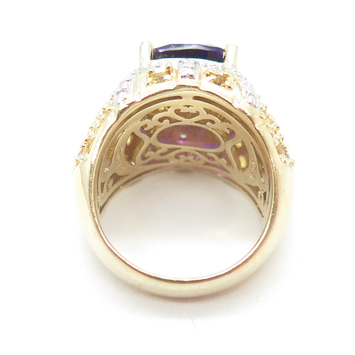 KH Creation Sterling Silver 2-Tone Real Diamond Amethyst & Citrine Ring Size 6